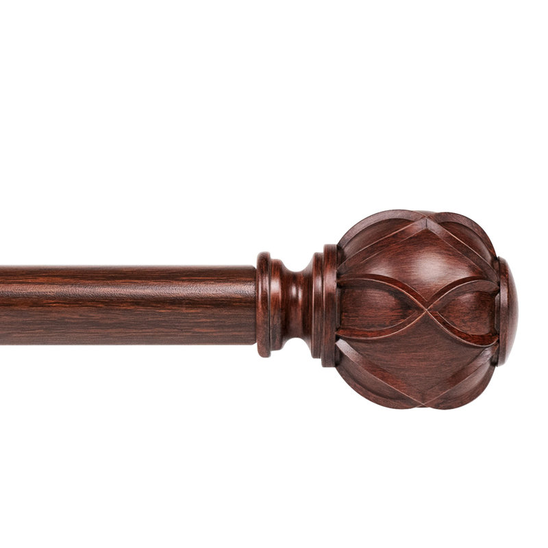 Tringle à rideaux simple ajustable Derra, Grain de bois rouge, 72" - 144"