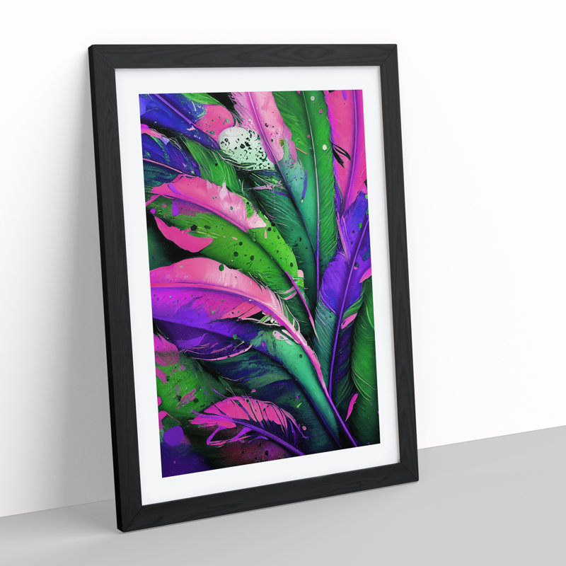 XV1022-4079X Splashed Feathers No.4 Abstract - Print, Black Framed, 66cm H x 48cm W, White