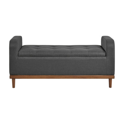 Mid-Century Modern Lift Top Storage Bench 1Pc Tufted Dark Gray Upholstered Solid Wood Walnut Finish Wooden Furniture