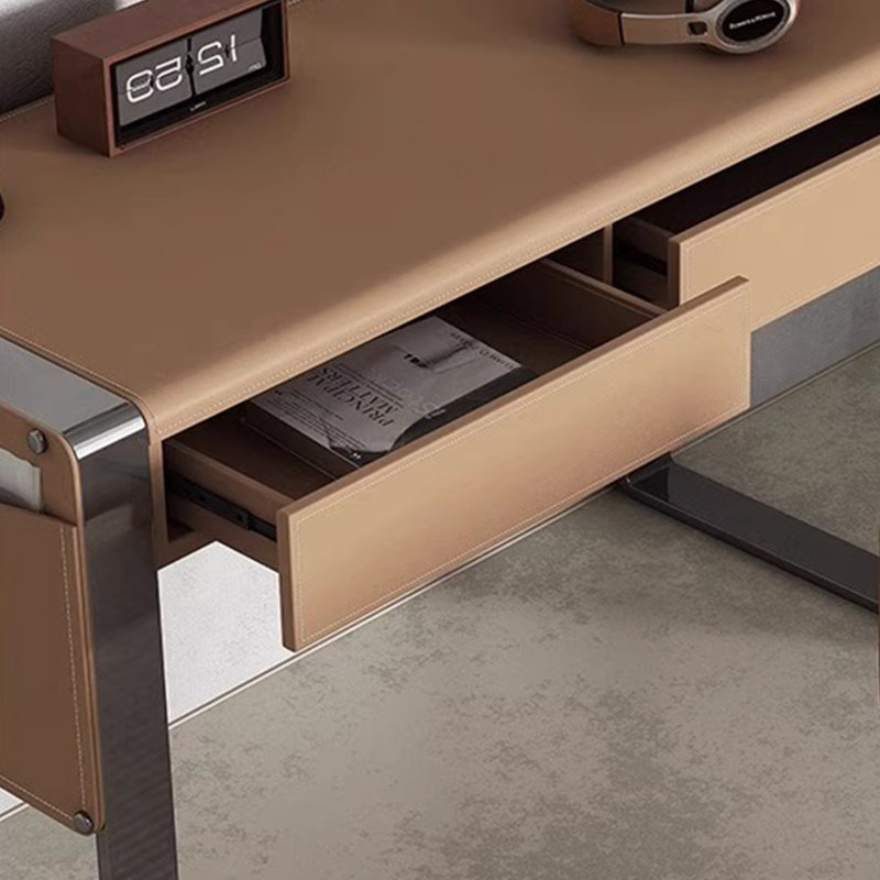 Bureau avec tiroir sac de rangement en cuir, H 29,52 po x l 55,11 po x P 23,62 po