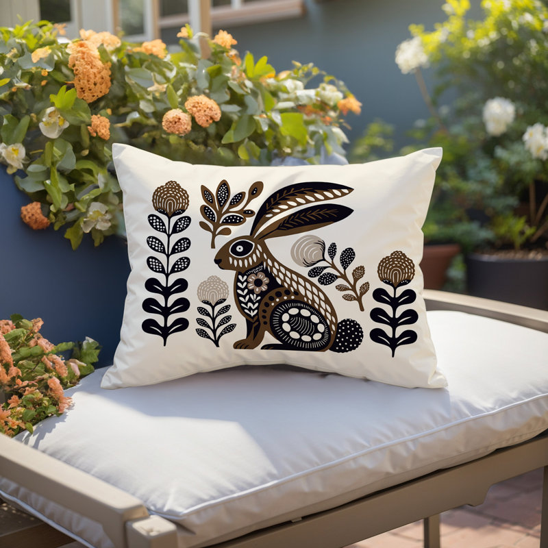 Coussin lombaire réversible intérieur / extérieur Timi Rabbit, Beige, Rectangle H 14 po x l 20 po
