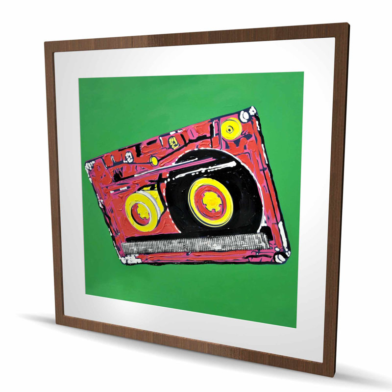 Reproduction de chambre à coucher Pop Art, lecteur de cassettes, encadrée, H 36 po x l 36 po, Vert / corail, Brun