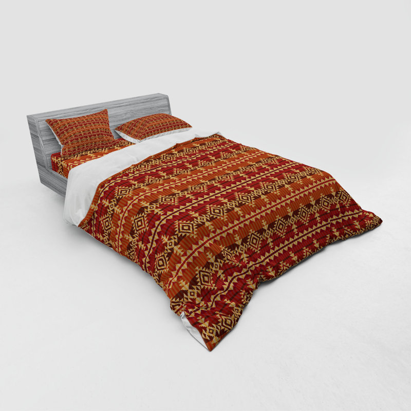 Mexican Rustic Polyester Paisley Duvet Cover, Queen Duvet Cover + 3 Additional Pieces