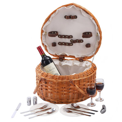 Heart Shaped Wicker Picnic Basket, 14"D x 15.7"W x 8.7"H, (Natural)