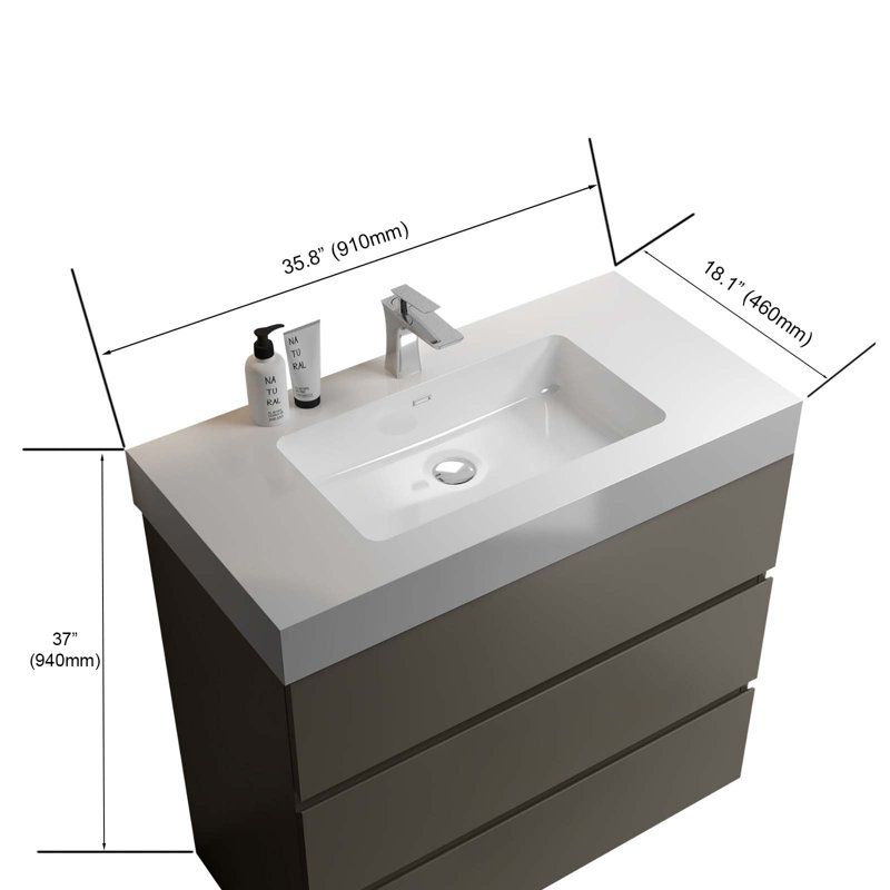 Meuble-lavabo autoportant avec grand lavabo et rangement, Tanné, Blanc