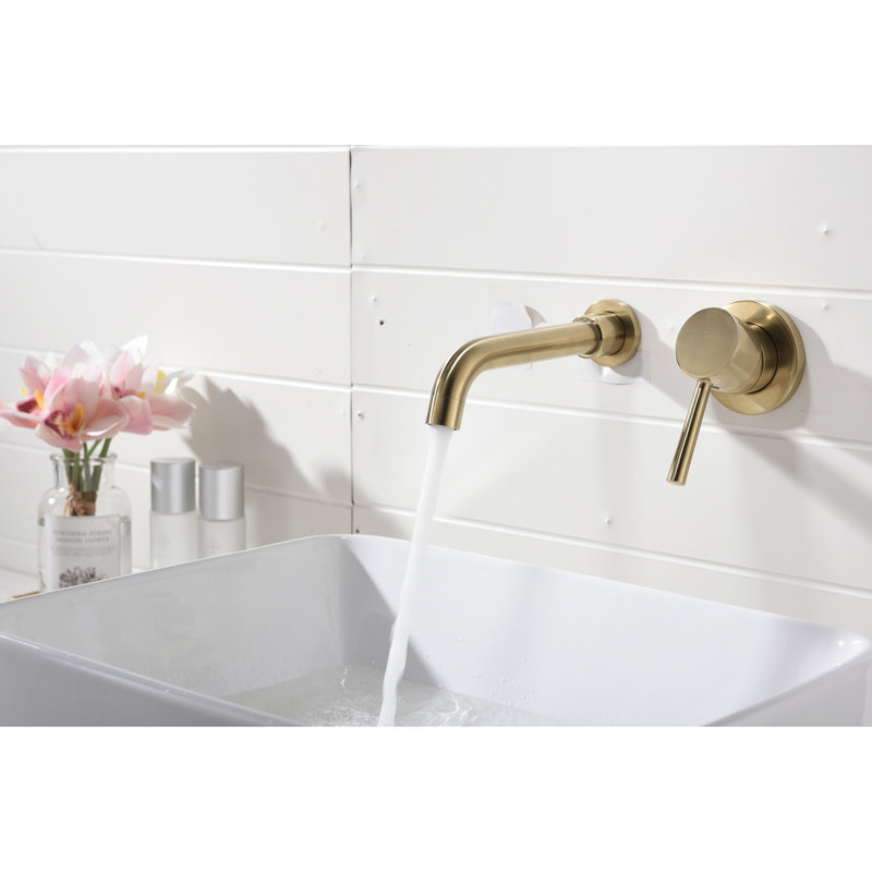 Brushed Nickel Wall Mounted Sink Faucet With Pop-Up Drain, Single Handle For Convenient Water Regulation, Smooth Flow Aerator, Rust- Stainless Steel Material Bathroom - Gold, Lever Precise Control,