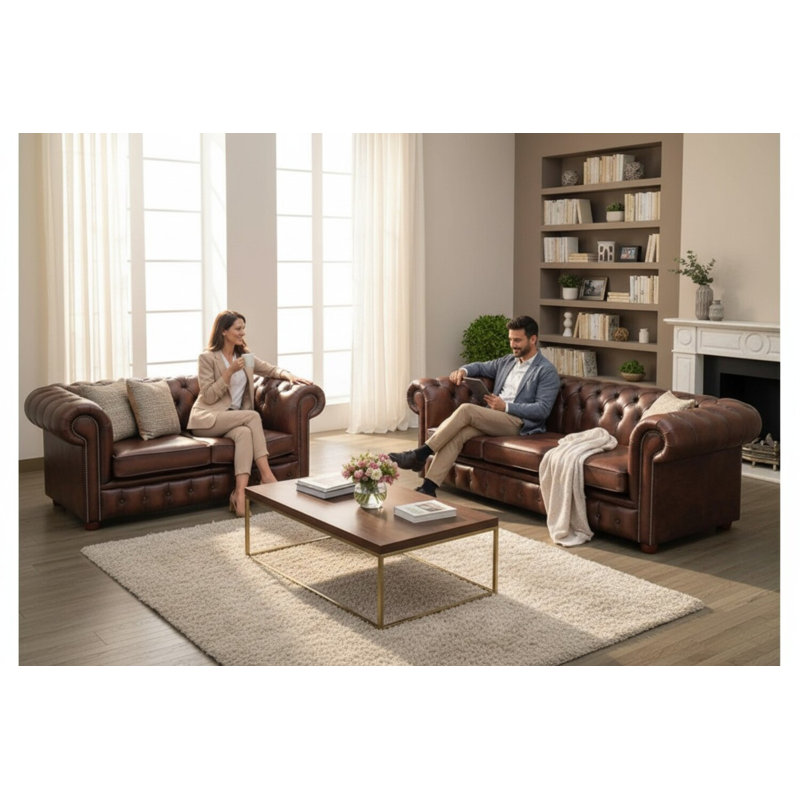 Chesterfield 3 + 2 Seater Antique Sofa Suite Offer, Brown