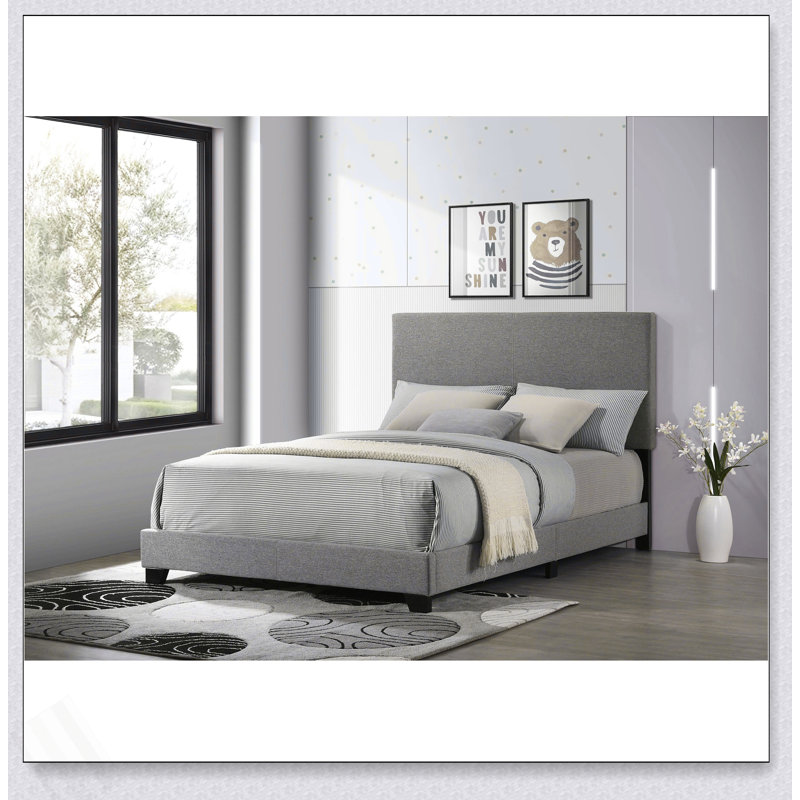 Grand lit tapissier Efram, Taupe, Lit double
