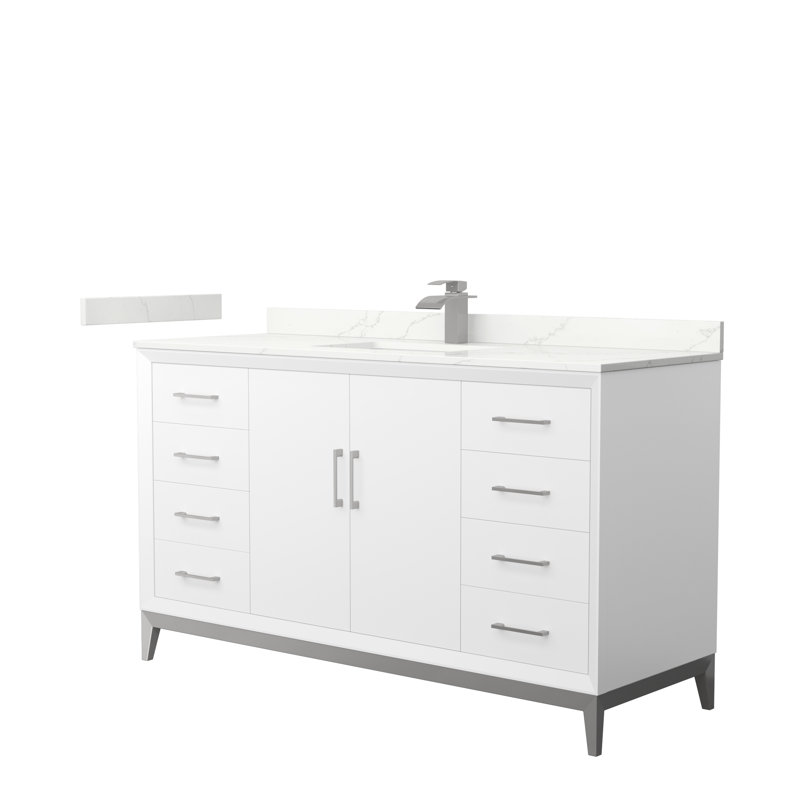 Amici 42'' Free Standing Single Bathroom Vanity with Quartz Top, Brushed Nickel, Giotto Quartz, 42"