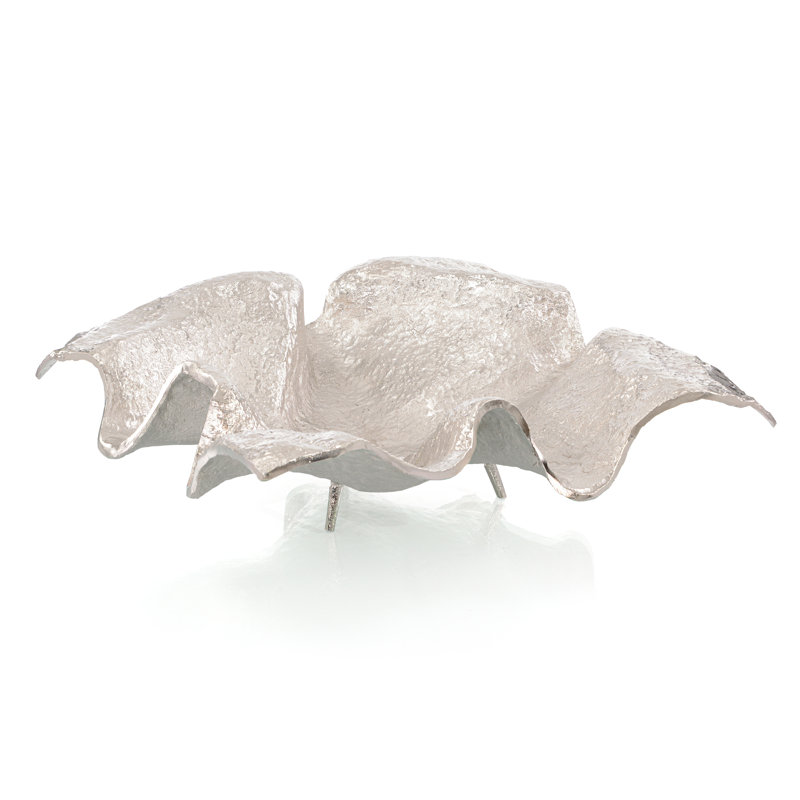 Bol carré en tissu drapé, Nickel, H 9,5 po x l 27,5 po x P 26 po