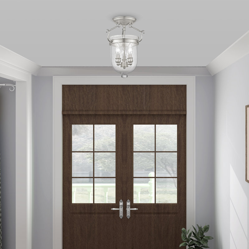 Husman Glass Semi Flush Mount, 14" H x 10" W x 10" D, Brushed Nickel