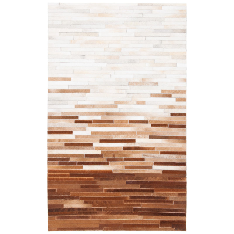Tapis brun / ivoire en tissu feutré à la main Herrell, Rectangulaire 3 pi x 5 pi
