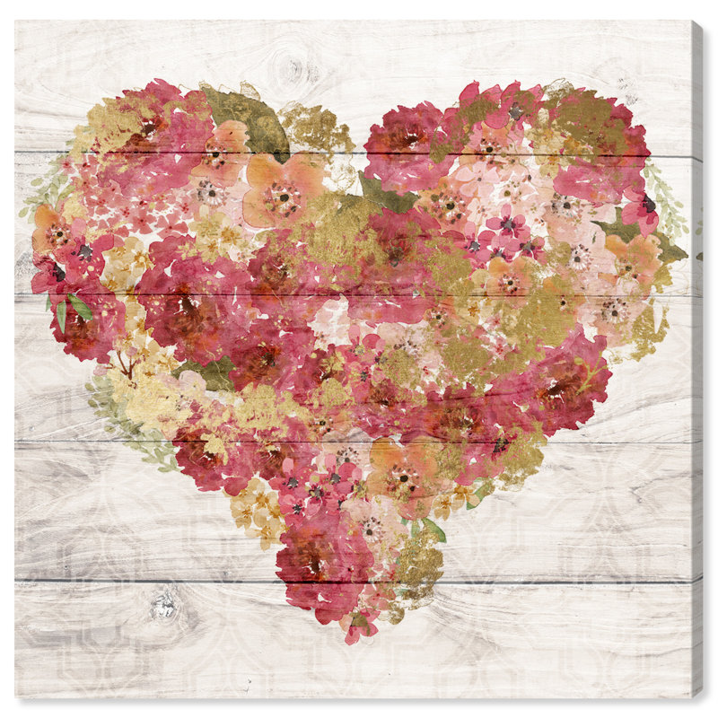 Art sur toile Dwight «Heart in Flowers Gold», H 12 po x l 12 po x P 1,5 po