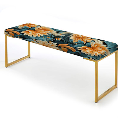 Wenner - Floral Upholstered Gold Bench
