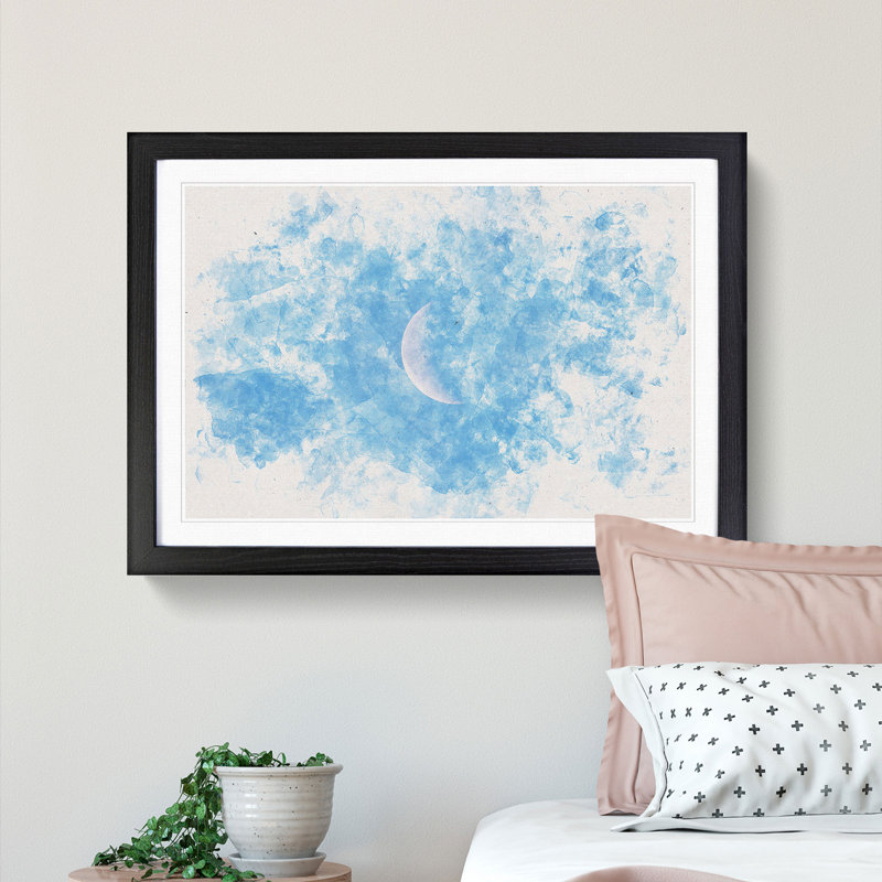 Moon in Morning Light - Picture Frame Graphic Art Print, 33cm H x 45cm W x 2cm D, Black Framed