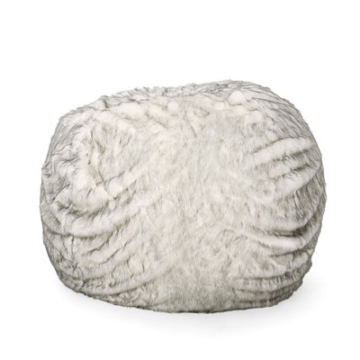 Negar 5 Foot Rounded Short Faux Fur Bean Bag, White and Gray