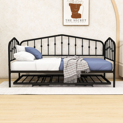 Metal Twin Daybed with Twin Adjustable Trundle