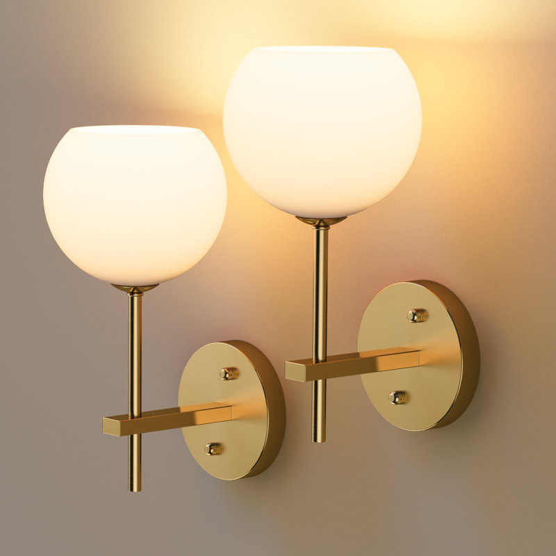 Battery Rechargeable Wall Lights Set Of 2, Sconces Wall Lamps With Frosted Glass, Gold