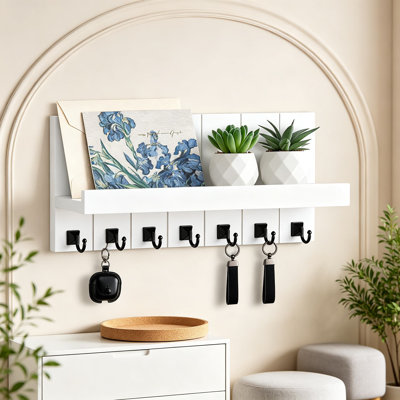 Porte-clés mural avec tablette, organisateur de hall d'entrée de ferme avec crochets pour clés, courrier, manteaux, porte-clés décoratif en bois pour couloir, vestibule, décoration rustique