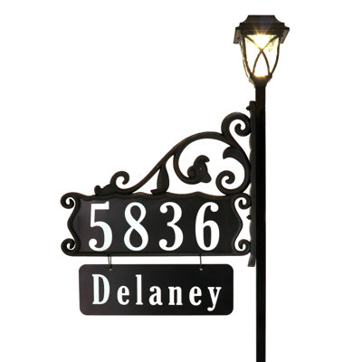 Boardwalk Double-Sided Reflective Yard Address Sign With Name Rider And LED Solar Light- 48"