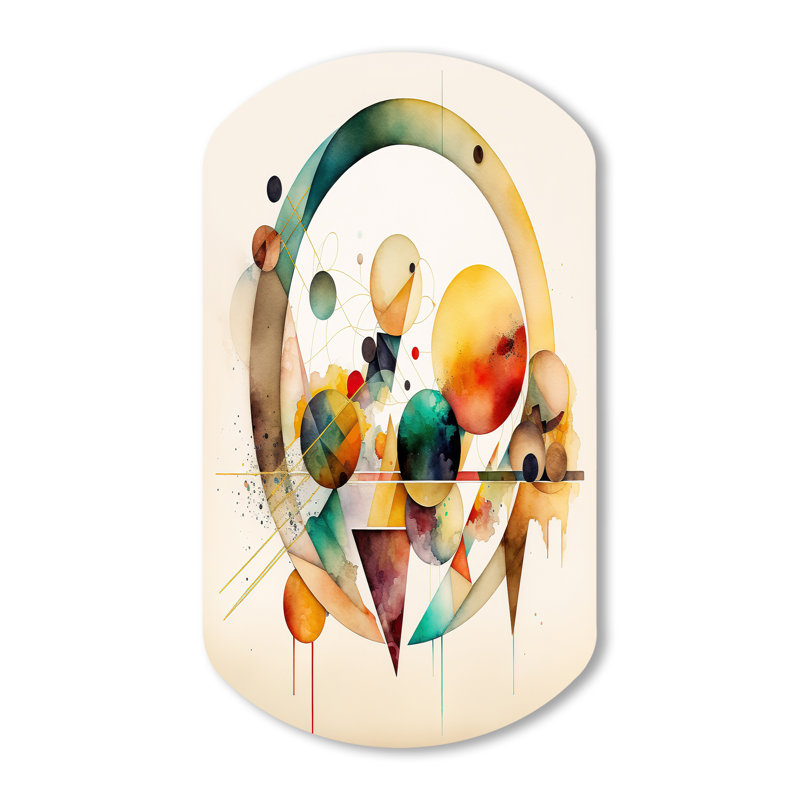 Multi-Color Watercolor Geometric Art IV - Geometric Cylinder Metal Wall Decor, Modern Asymmetrical Metal Art Print