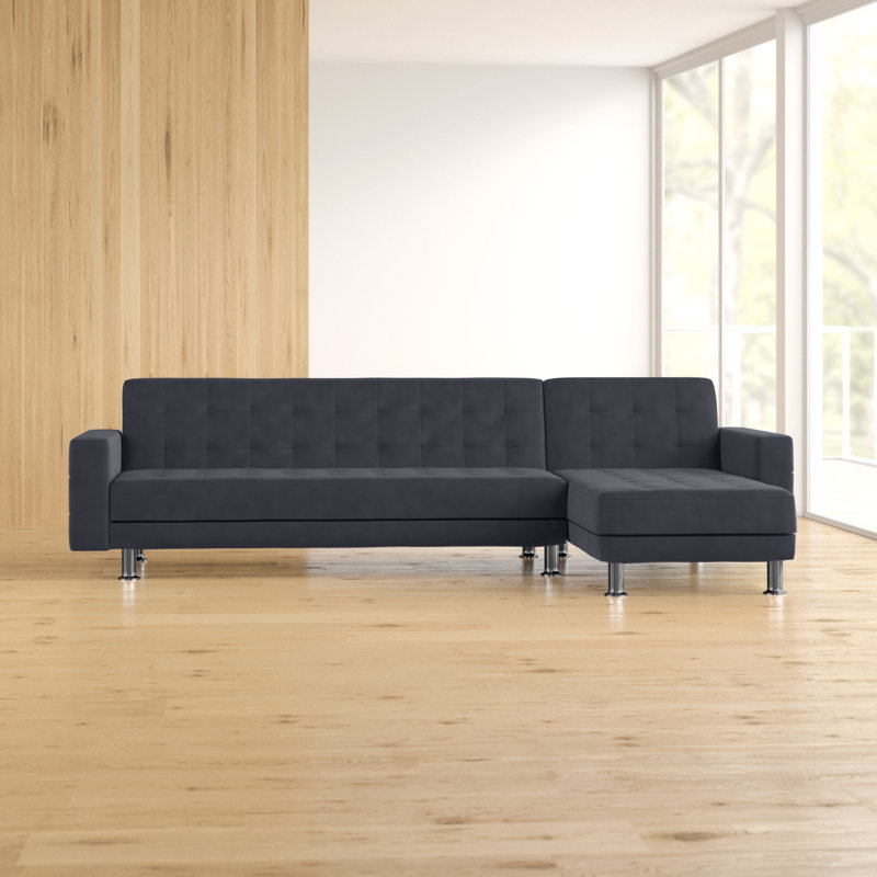 Modular Corner Sofa Bed, Brushed Microfibre Black