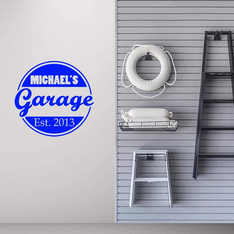 Décalcomanie murale Trinx Garage avec nom personnalisé - CS49, Bleu, H 12 po x l 12,5 po