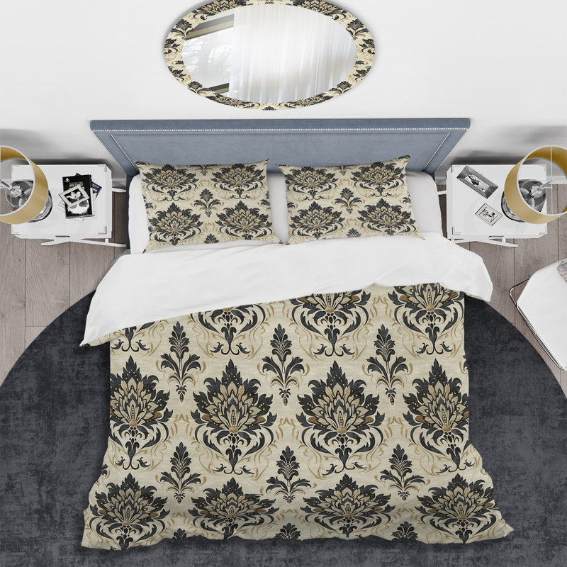 Ensemble de housse de couette moderne brun et beige à motif damassé classique II
