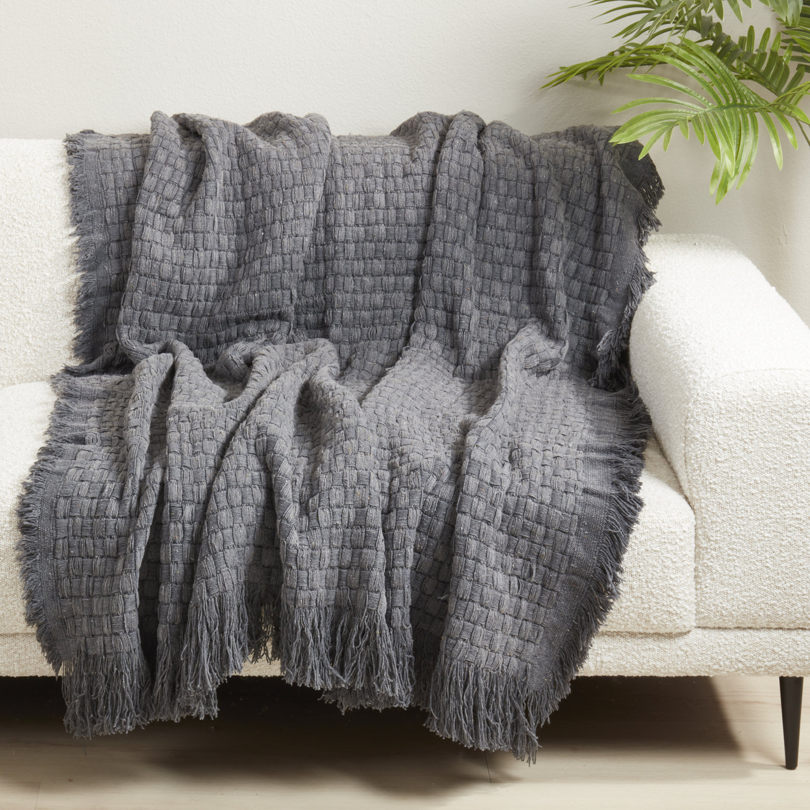 Sevan Collection Waffle Weave Throw Blanket, Dark Gray