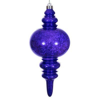 13" Mercury Finial. Each finial measures 13 inches tall by 5.8 inches wide, made of shatterproof plastic, and features a mercury finish. It features wire that is looped through the cap for easy hanging.