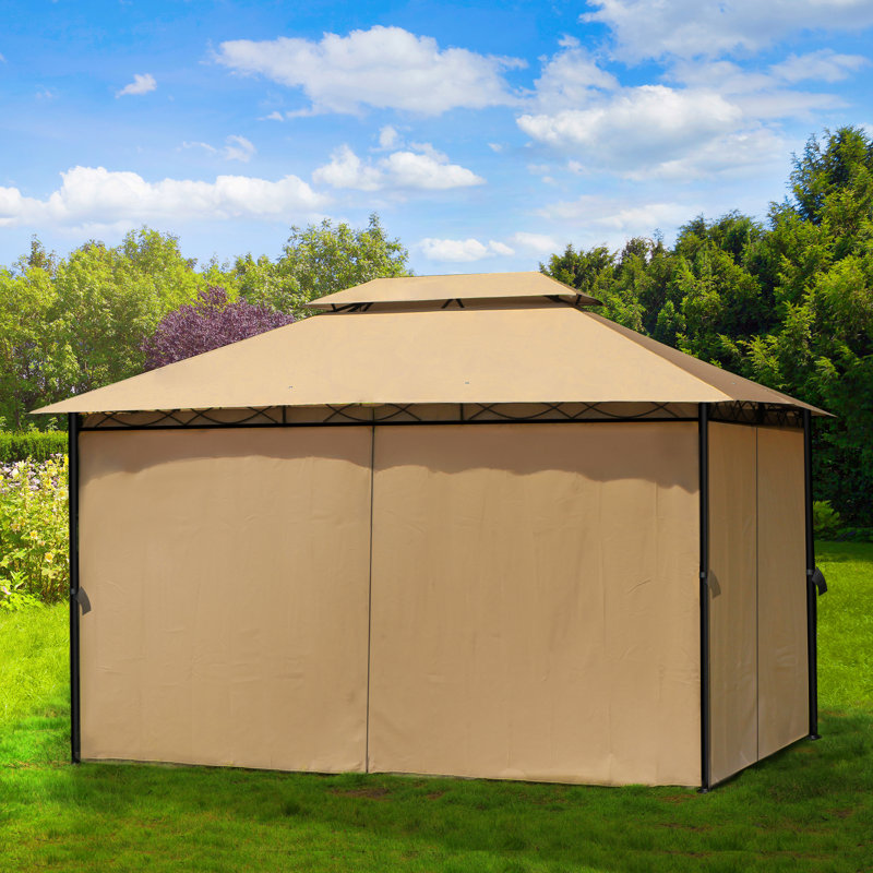 Pavillon de jardin en acier à toit souple avec rideau épais (assemblage rapide sans outil), Remise de garage l 12 pi x 10 pi,