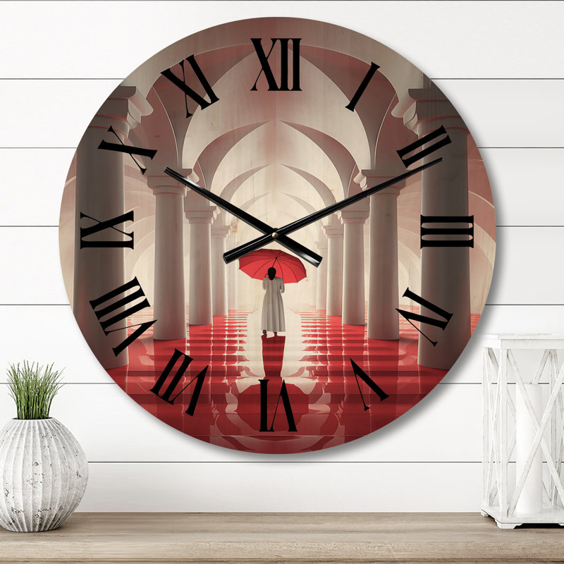 L'horloge murale en bois surdimensionné minimaliste The Red Umbrella Minimal Architecture IV, Petit