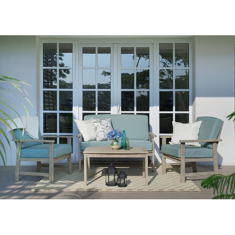 Bismark 52.75'' Wide Straight Mahogany Loveseat with Cushions, Blue Spruce