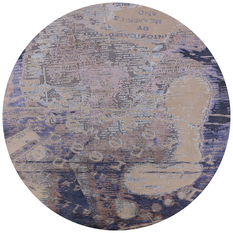 Tapis bleu/beige, Rond 4 pi