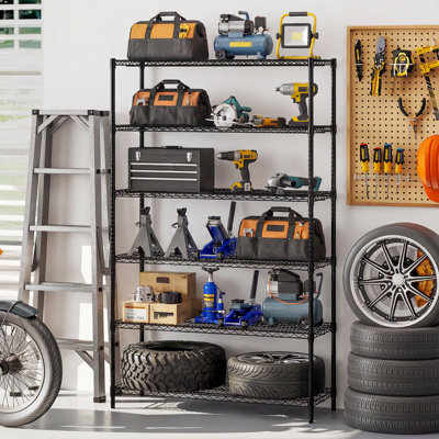 Étagère de rangement en métal à 6 niveaux avec support en forme de V pour garage de cuisine