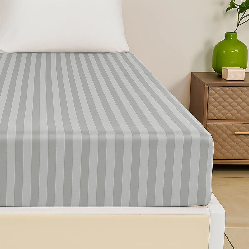 200 Thread Count Microfibre Stripe Fitted Sheet 40cm, Silver, Double (4'6)