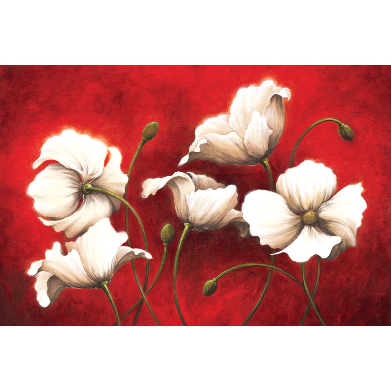 White On Red Flowers - Wrapped Canvas Art Prints, 61cm H x 91cm W