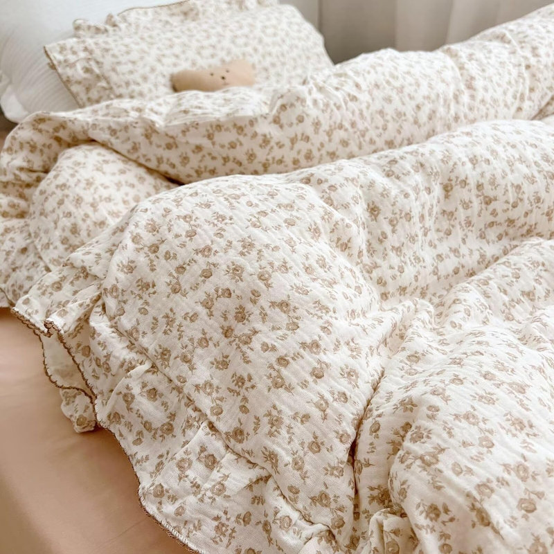 47"x59" Soft Cotton Muslin Duvet Cover, Camellia Print