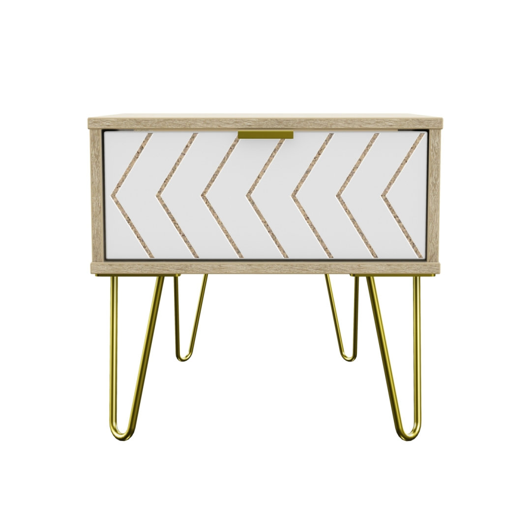 Fully Assembled Jigsaw - Gold Hairpin (F) 1 Drawer Bedside