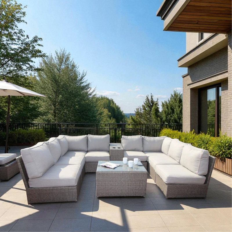 Canapé modulaire en osier de patio à 6 places avec coussins entièrement assemblé