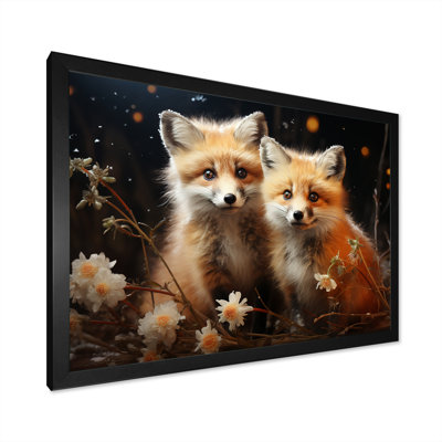 Printemps, renards mignons, regard III - art mural animal renard