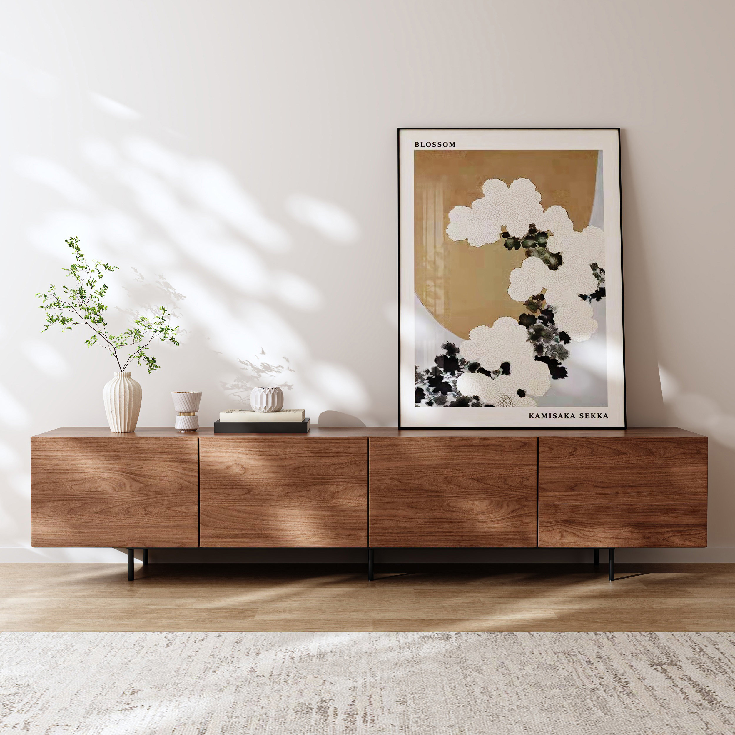 Modern 4-Door TV Stand Storage Credenza