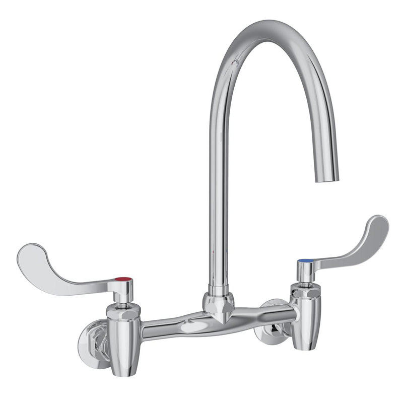 8" Centerset Deck Mount Laminar Flow Faucet w/8" Gooseneck Spout 4" Wristblade Handles 1/2" Offset Inlets+Stop