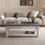 Table basse de style champêtre avec plateau relevable de 119 cm (47 po) et 3 plateaux de rangement dissimulés, table basse centrale en bois massif avec tablette inférieure ouverte, gris antique et blanc vieilli-1164871649