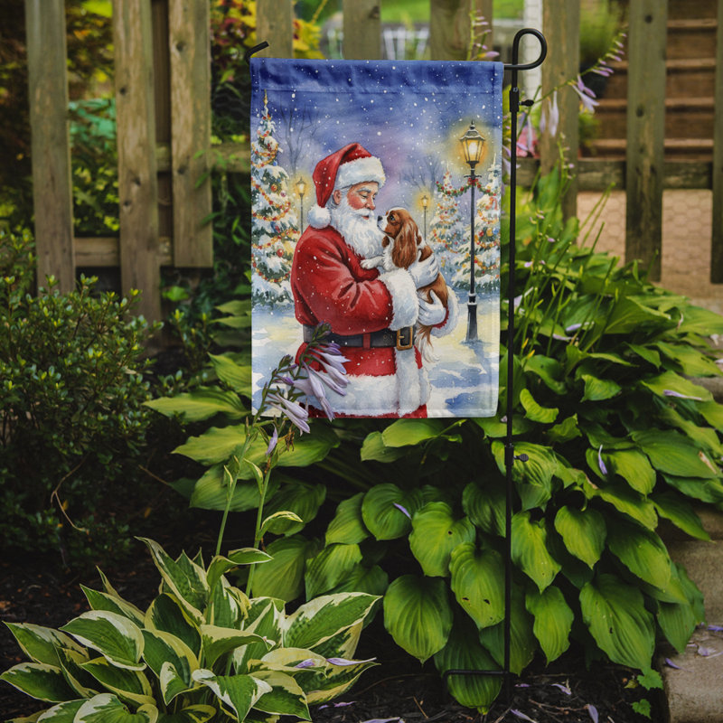 Épagneul cavalier avec drapeau du père Noël, Taille du jardin, Épagneul Cavalier
