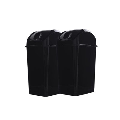 Superio Mini Desktop Trash Can with Swing Top Lid Portable Plastic Garbage Can for Countertop, Desktop, Make up Vanity, Bathroom, Car, Under Sink, Dorm Compact Waste Bin 5 L 1.25 Gal (2, Black)