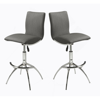 Modern Barstool Texture Leatherette/Chrome Adjustable Height In Gray Color