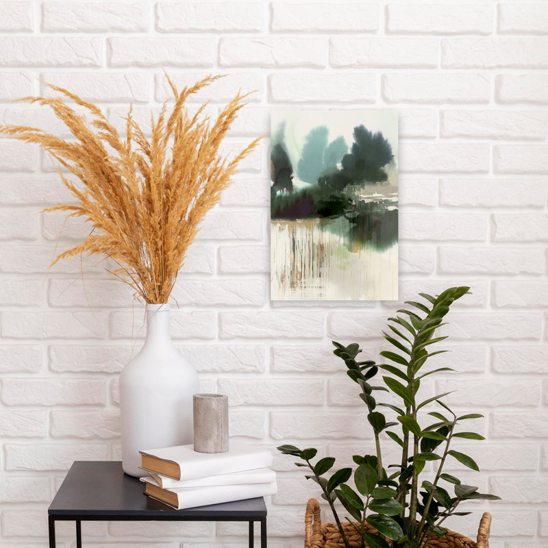 Reflets d'une forêt brumeuse II, paysage contemporain abstrait, art mural, H 18 po x l 12 po