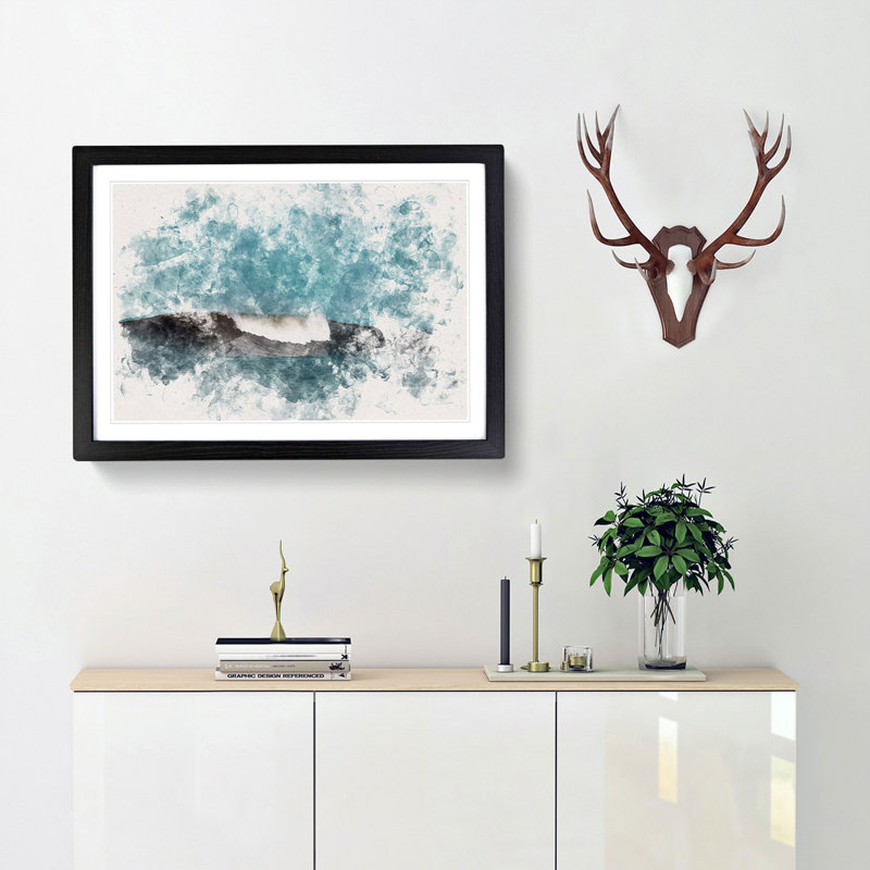 Wave Curl Watercolour - Framed Print, 33cm H x 45cm W x 2cm D, Black
