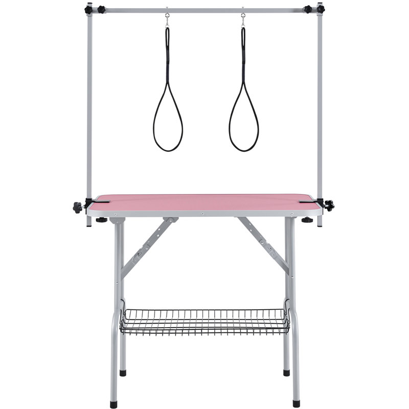 163.5cm H x 96cm W x 61cm D Adjustable and Foldable Folding Grooming Table, Pink